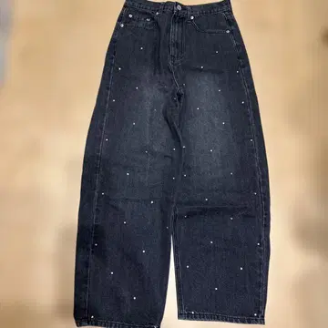 비쥬 장식 다크 데님 와이드 레그 팬츠 M 사이즈