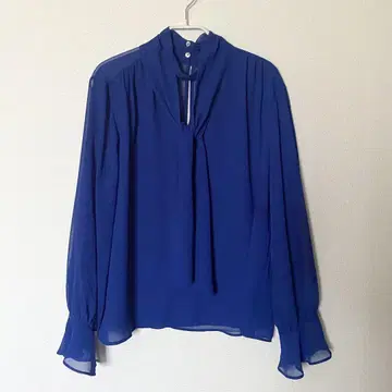 [ ZARA ] 시어 블라우스 블루 리본 플레어 소매 비침