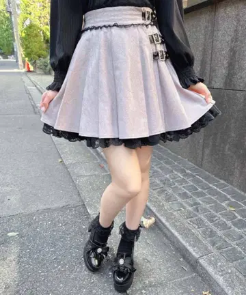 [ ROJITA ] 전체 레이스 사이드 버클 플리츠 스커트