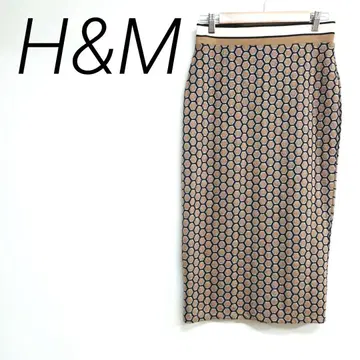 H&M 기하학 패턴 타이트 스커트 베이지 슬릿 S 허리밴딩 캐주얼