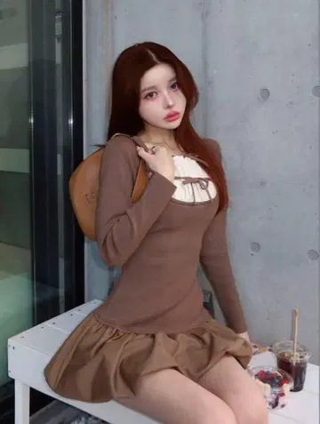 다리치 더블 리본 도킹 벌룬 미니 원피스