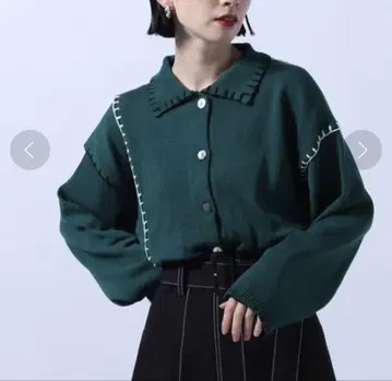 HARE 하레 핸드 스티치 니트 가디건 그린