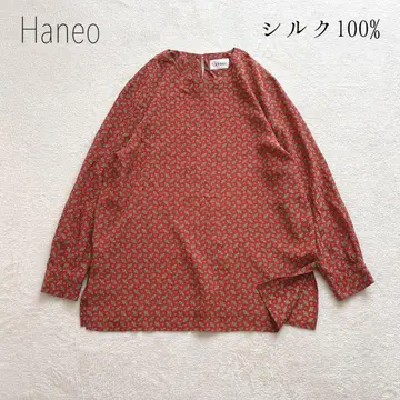 Haneo 올 패턴 블라우스 실크 100% 사이드 슬릿 빈티지 화려함