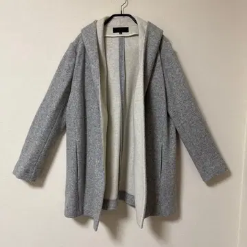 UNTITLED 그레이 후드 부착 울 코트
