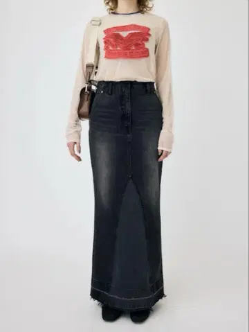 [ MOUSSY ] MERMAID DENIM LONG SKIRT BLK