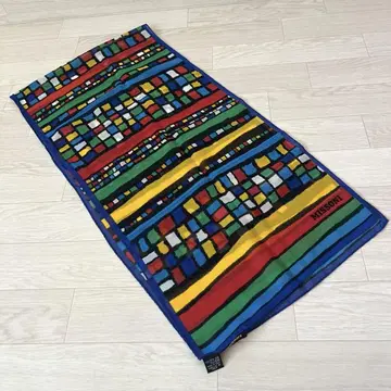 미쏘니 MISSONI 올 패턴 롱 스톨 스카프 실크 블록 조