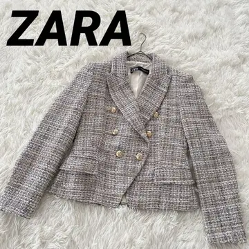 자라 트위드 더블 자켓 골드 버튼 S