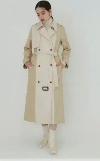 tina jojun 배색 절개 트렌치코트 M 사이즈 베이지