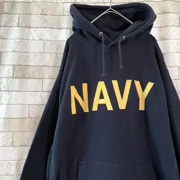 풀오버 센터 프린트 후드티 NAVY 속기모 블랙 M