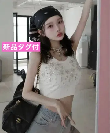 택 포함 새상품 Darich 다리치 주얼리 리브 슬리브리스 상의