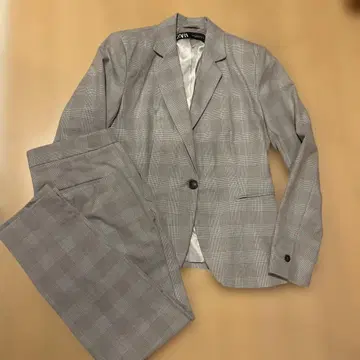 ZARA 그레이 체크 무늬 수트 셋업 EUR 38