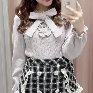 evelyn 리본 비쥬 니트 아이스 그레이