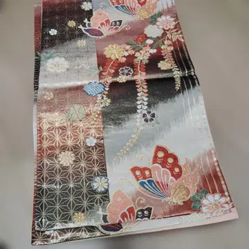 나비와 꽃 자수 후쿠로 오비