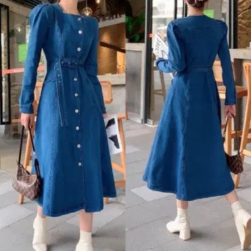 ABITOKYO 스퀘어넥 데님 롱 원피스