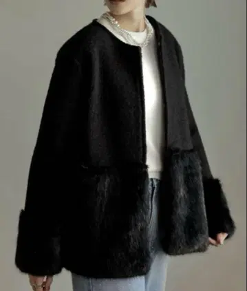 Re:EDIT 인조 모피 절개 노카라 코트