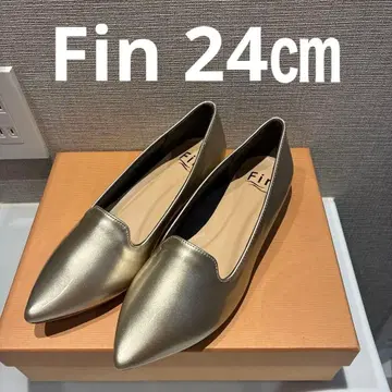Fin 포인티드 로퍼 플랫 펌프스 골드 라메 24cm