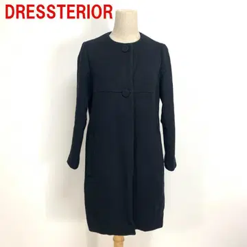 A4707 드레스트리아 롱 코트 울 노카라 안감 있음 블랙 36