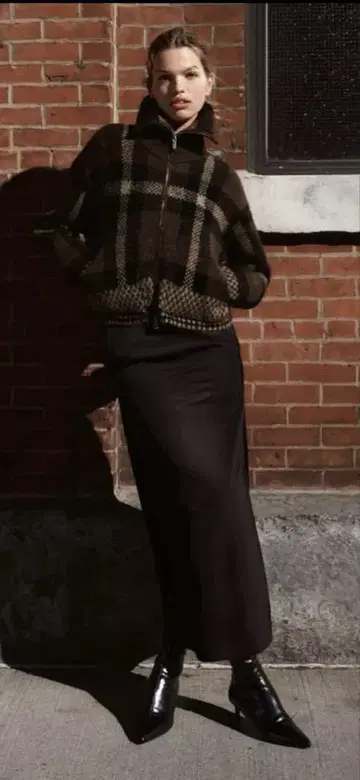 ZARA 자라 체커 패턴 봄버 니트 자켓