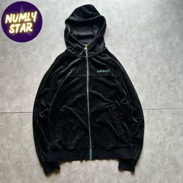 grunge adidas velour parka y2k Black