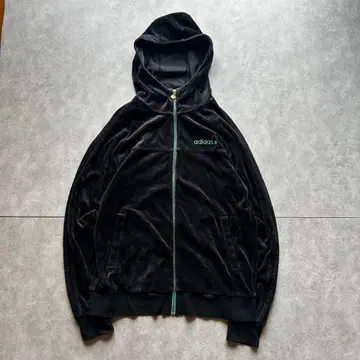 grunge adidas velour parka y2k Black