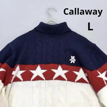 캘러웨이 터틀넥 니트 스웨터 별 L 화이트 네이비