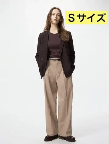 새상품 유니클로 턱 와이드 팬츠 S 베이지