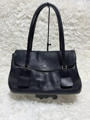 [ HIROFU ] 히로후 블랙 가죽 핸드백 로고 중형