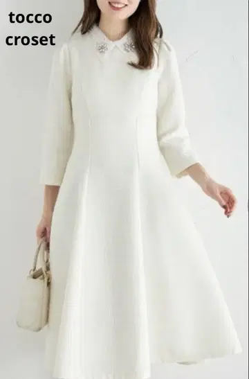 tocco croset 레이스 카라 부착 백 레이스업 트위드 원피스 M