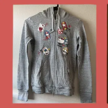 키티 리복 맨투맨 후드티 산리오 그레이 더블 지퍼 M