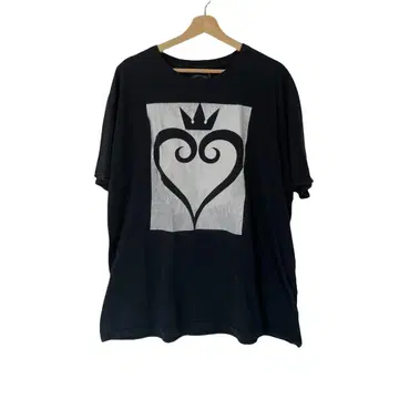 킹덤하츠 Disney 하트와 왕관 T셔츠 2XL 페이드 블랙