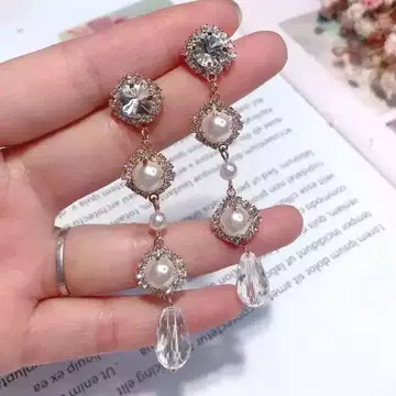 새상품급 펄 크리스탈 드롭 귀걸이 브라이덜
