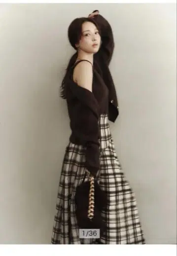 아푸와이저 리셰의 비대칭 체크 자수 스커트 브라운