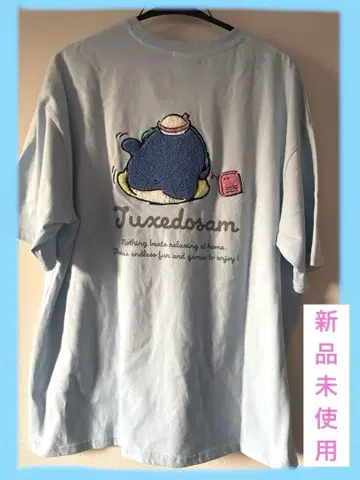 최종 가격 산리오 턱시도샘 새상품 사가 자수 T셔츠 스카이블루 T셔츠