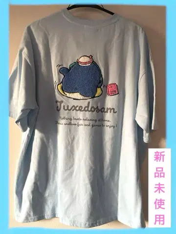 최종 가격 산리오 턱시도샘 새상품 사가 자수 T셔츠 스카이블루 T셔츠