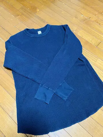 RONHERMAN 데미지 가공 서멀 와플T M 네이비