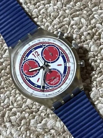 빈티지 Swatch 크로노그래프 손목시계 네이비 상자 없음