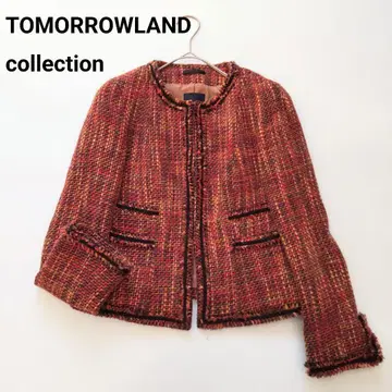새상품급 투모로우랜드 알파카 혼방 믹스 트위드 노카라 자켓