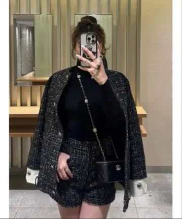 다리치 트위드 자켓 블랙 숏 팬츠 셋업