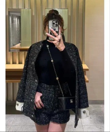 다리치 트위드 자켓 블랙 숏 팬츠 셋업