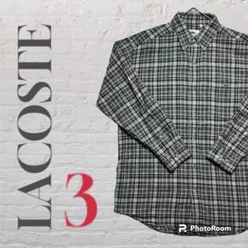 LACOSTE 라코스테 긴팔 체크 면 셔츠 악어 자수 그레이 3