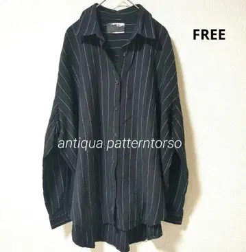 antiqua patterntorso 린넨 혼방 스트라이프 셔츠 블랙 빅