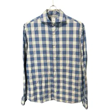 새상품급 SHIPS GIZA 코튼 블루 체크 남성용 셔츠 일본제