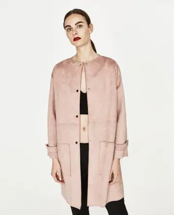 [새상품] ZARA 스웨이드 느낌 핑크 롱 코트