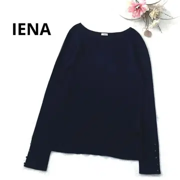 IENA 이에나 소매 버튼 풀오버 리브 니트 네이비