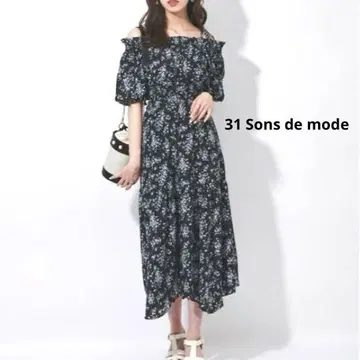 31 Sons de mode 2way 꽃무늬 롱 플레어 원피스 블랙 S