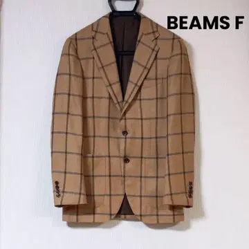BEAMS F 테일러드 자켓 브라운 체크 알파카 혼방