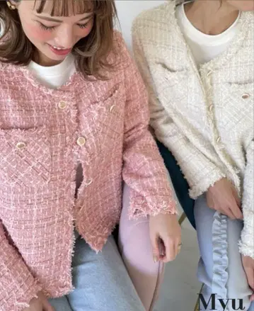 Myu 트위드 자켓 아이보리 프린지