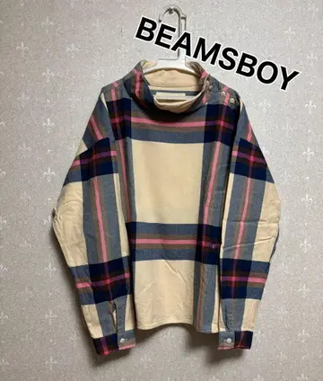 BEAMSBOY 빅 타탄 바스크 셔츠 에크루 하이넥