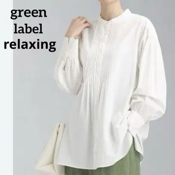 그린 라벨 릴랙싱 핀턱 블라우스 튜닉 블라우스 화이트