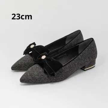 RANDA 벨로아 리본 클래시컬 플랫 펌프스 블랙 23cm